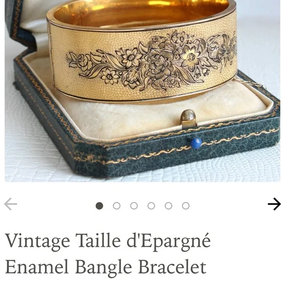 Gold Floral Enamel Bangle Bracelet - Picture 1 of 1